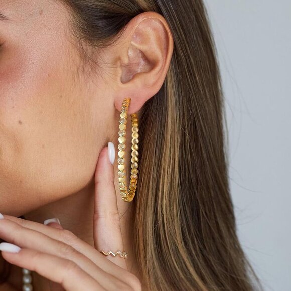 14k Gold Plated 60mm Heart Cubic Zirconia Rhinestone Hoop Earring for Women - Picture 6 of 7